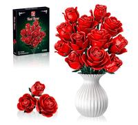 Red Rose Bouquet Building Blocks, 12 Roses Artificial Flowers Building Set for Adults Women, Valentine's Day Gift for Her/Mom/Girlfriend/Wife/Couple, Botanical Collection Home Decor Desk Display
