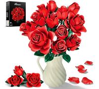 Red Rose Bouquet Building Set, 634 Pcs Roses Artificial Flowers Botanical Collection Building Blocks Kit for Adults Women's Gift, DIY Rose Building Block Bouquet for Christmas,Valentines & Home Decor