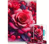 Red Rose Bouquet Painting 1000 Piece Jigsaws for Adults Puzzle Boost Recall Anxiety Relief Accurate Edge Xmas Surprise (50x75cm)