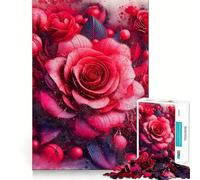 Red Rose Bouquet Painting 1000 Piece Jigsaws for Teenagers Puzzle Smart Game Group Play Image Assembly Wall Art Decor (38x52cm)