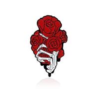 Red Rose Bouquet Skull Hand Brooch Lapel Pin Enamel Flower Rock Skeleton Halloween Horror Badge Pins Suit Dress Hat Jacket Jeans Accessories Brooches for Women Men Punk Jewelry Holiday Costume Decor