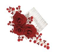 Red Rose Bridal Hair Comb, Zinc Alloy and Fabric Side Comb