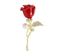 Red Rose Brooches Pins, Rhinestone Rose Brooch，Flower Lapel Pin for Party Prom Elegant Accessories for Women Girls, Style A