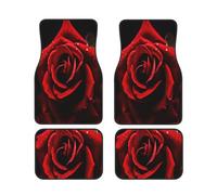 Red Rose Car Floor Mats Set Of 4,Front Rear Carpets Mats