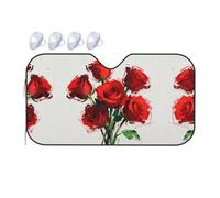 red Rose Car Windshield Sunshade - Fits Cars, SUVs, Trucks, Automotive Sun Screen, White, 55 X 30in