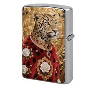 Red Rose Cheetah Lighter Case Double-Sided Graffiti Metal Lighter Cover Lighters Protective Sleeve for Women Men Standard Lighters