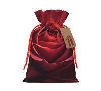 Red Rose Close-Up Printed Drawstring Christmas Linen Gift Bag, Perfect For Gift Bags, Candy Bags