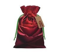 Red Rose Close-Up Printed Drawstring Christmas Linen Gift Bag, Perfect For Gift Bags, Candy Bags