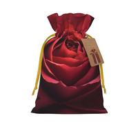 Red Rose Close-Up Printed Drawstring Christmas Linen Gift Bag, Perfect For Gift Bags, Candy Bags