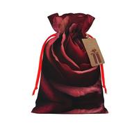 Red Rose Close-Up Printed Drawstring Christmas Linen Gift Bag, Perfect For Gift Bags, Candy Bags