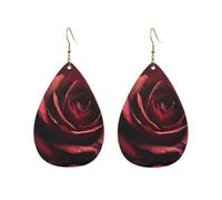 Red Rose Close-Up Printed Droplet Shaped Acrylic Personalized Earrings, Suitable For Wearing In Various Occasions