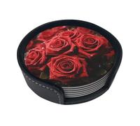 Red Rose Coasters For Drinks Set Of 6 Leather Tea Cup Coaster Drink Coasters For Cup Kitchen Bar Home Decor Housewarming Gift