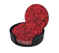 Red Rose Coasters Set Of 6 For Drinks With Holder, Classy And Simple Coasters For Coffee Table, Great Housewarming Gifts