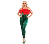 Red Rose Costume for Women Elegant Velvet Jumpsuit with Posable Petals, Perfect for Halloween or Special Occasions