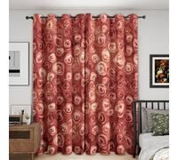 Red Rose Curtains Blackout, 46x54 Inch 2 Panels - Country Flower Floral Pattern Black Out Curtains, Home Decor, 54 Drop Eyelet Window Drapes for Bedroom, Living Room S109