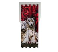 Red Rose Door Curtains for Door Window, White Tiger Blackout Curtain, Wild Animal Big Cat Doorway Curtain, Woodland Patio Door Drapes, African Safari Animals Boho Floral Closet Curtain, 34"W X 80"L