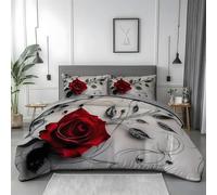 Red Rose Duvet Cover Sets Black vines King Bedding Set with Zipper Closure, Soft Microfiber Quilt Cover with 2 Pillowcases 50x75cm GH1331