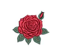 Red Rose Embroidered Patch - Romantic Floral Iron On Badge for Jacket Backpack Hat Vest Tote Apparel - Vintage Botanical Sew On Emblem with Elegant Nature Style