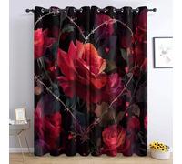 Red Rose Floral Curtains, Romantic Flower Blackout Curtains 42 x 54, Living Room & Bedroom Decor Drapes, Thermal Insulated Eyelet Window Treatments 54 Drop, 2 Panels