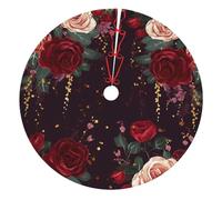 Red Rose Floral Printed Christmas Tree Skirt 30 inch Xmas Tree Skirts Mat for Christmas Decoration Indoor Outdoor Ornaments