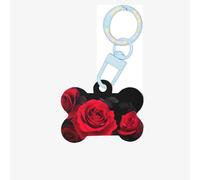 Red Rose Floral Printing Dog Tag Bone Shaped Double Sided Pattern Dog Id Tags Bone Shaped Pet Name Tags Dog Collar Tags
