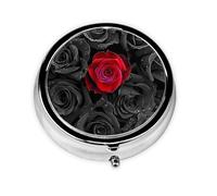 Red Rose Floral Small Pill Box 3 Compartment Portable Pill Box for Purse Pocket Romantic Flower Mini Medicine Organiser for Daily Vitamin Fish Oil Storage