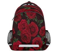 Red Rose Flower Backpack with Reflective Strip, Floral Black Lightweight Backpack Travel Bag Casual Daypack Laptop Bag, Red Rose Flower, 11.6 ( L ) x 6.8 ( W ) x 16.7 ( H ) inches, Custom