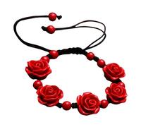 Red Rose Flower Bracelets for Women Vintage Flower Braided Adjustable Handmade Beaded Charm Strand Bracelet Fashion Clothing Accessories Holiday Party Birthday Wedding Mother's Day Christmas Jewelry