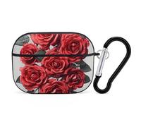 Red Rose Flower Cluster AirPod Pro Case, Anti Scratch Hard PC Cover with Keychain, AirPod Pro 2nd/1st Case Accessories for Women Men, Black-Style