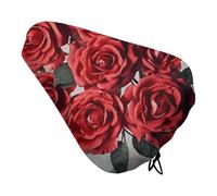 Red Rose Flower Cluster Bike Seat Cover Waterproof Oxford Fabric, Universal Adjustable Bicycle Saddle Cover with Drawstring Easy Install Protective Rain Dust Covers for Women Men