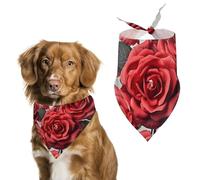 Red Rose Flower Cluster Dog Bandanas for Feeding Grooming, Triangle Pet Bibs for Cats & Dogs Washable Fashion Pets Scarf for Party Travel 27.6 X 11.8 Inch