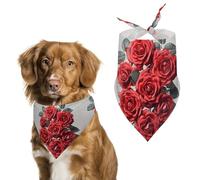Red Rose Flower Cluster Dog Bandanas for Feeding Grooming, Triangle Pet Bibs Washable Pets Scarf for Cats & Dogs