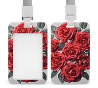 Red Rose Flower Cluster ID Badge Holder with & Lanyard - Durable ABS Plastic, Vertical ID Card Holders, Waterproof Badge Reel for Nurse, Teacher, Office & Gym