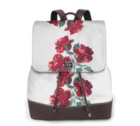 Red Rose Flower Cluster Print Women Backpack Waterproof Anti-Theft Lightweight Pu Fashion Leather Nylon School Shoulder Bag Travel Backpack
