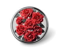 Red Rose Flower Cluster Round Badge for Men Women, Durable & Stylish Lapel Pins, Lightweight Metal Badges for Shirts, Jackets, Hats