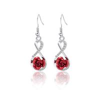 Red Rose Flower Dangle Earrings for Women, Valentines Day Rose Earrings, Boho Rose Flower Dangling Drop Earrings, Rose Flower Charm Dangle Earrings for Valentine’s Day, Zinc, Cubic Zirconia