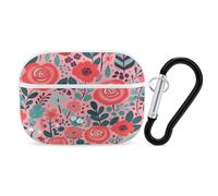Red Rose Flower Earbuds Organizer Shockproof Protective Airpods Pro Cover with Carabiner Clip Anti Fall Carrying Earphone Case Cover for Airpods Pro 2nd Generation White