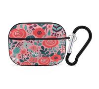 Red Rose Flower Earbuds Organizer Shockproof Protective Airpods Pro Cover with Carabiner Clip Anti Fall Carrying Earphone Case Cover for Airpods Pro 2nd Generation Black