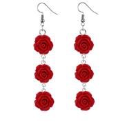 Red Rose Flower Earrings Ring Vintage Enamel Painting Dangle Earrings for Women Jewelry, Resin, No Gemstone