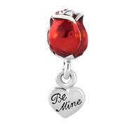 Red Rose Flower Heart Dangle Charm Compatible with Pandora Bracelets Love You Be Mine Birthday Valentine Couple Niece