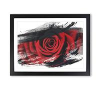 Red Rose Flower No.10 V2 Modern Framed Print | A2 Black Framed Wall Art | Ready to Hang | Modern Floral Picture | Living Room Bedroom Lounge Office
