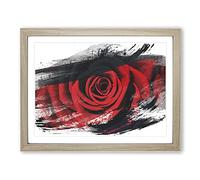 Red Rose Flower No.10 V2 Modern Framed Wall Art Print, Ready to Hang Picture for Living Room Bedroom Home Office Décor, Oak A2 (64 x 46 cm)