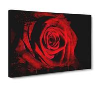 Red Rose Flower No.11 Modern CB Canvas Print | Gallery Wrapped 30mm Frame Wall Art | 24x16 inches | Ready to Hang | Modern Floral Picture | Living Room Bedroom Lounge Office