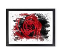 Red Rose Flower No.11 V3 Modern Framed Print | A2 Black Framed Wall Art | Ready to Hang | Modern Floral Picture | Living Room Bedroom Lounge Office