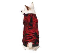 Red Rose Flower Print Dog Hoodie Sweatshirt For Small Dogs, Warm, Soft And Breathable Pet Clothes, Easy To Wear Jumper For Winter And Fall Warm