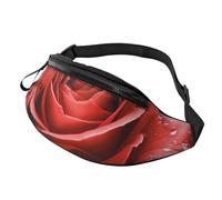 Red Rose Flower Printed Waist Bag with Headphone Jack, Personalized Bumbags Fanny Packs Unisex Running Hiking Crossbody Bags for Men Women