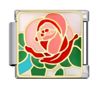 Red Rose Flower Silver Italian 9mm Link Stainless Steel Bracelet Charm Compatible With Nomination 9mm Bracelet