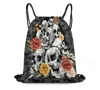 Red Rose Flower Skull Swimming Bag Lightweight Drawstring Bag Durable Sports Backpack For Travel Storage Picnic 36X42Cm