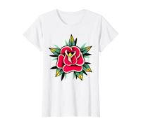 Red Rose Flower Tattoo Value Graphic T-Shirt, Women, White, XL