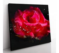 Red Rose Flower Vol.2 Paint Splash Modern Canvas Wall Art Print Ready to Hang, Framed Picture for Living Room Bedroom Home Office Décor, 35x35 cm (14x14 Inch)